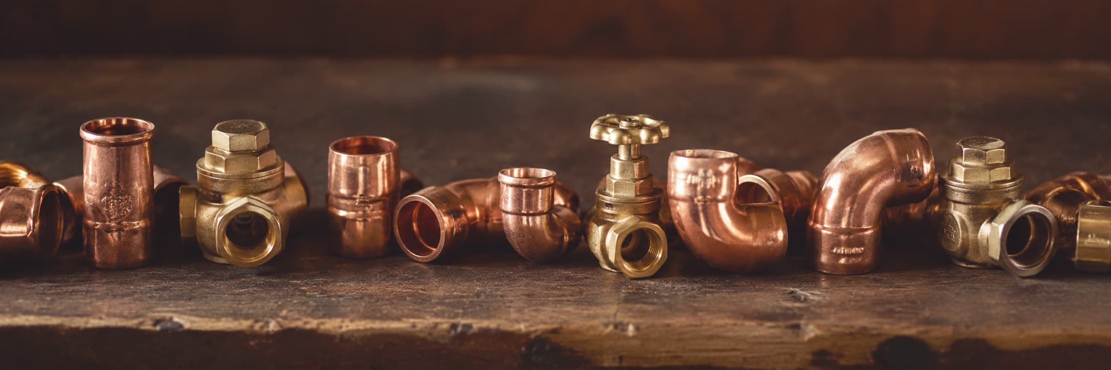 Close-up of copper plumbing fittings